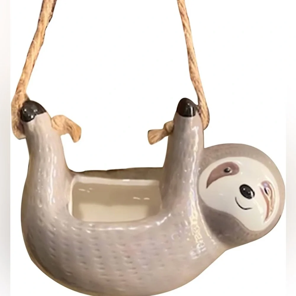 Bohemian Hanging Sloth Ceramic Jute Indoor Plant Holder